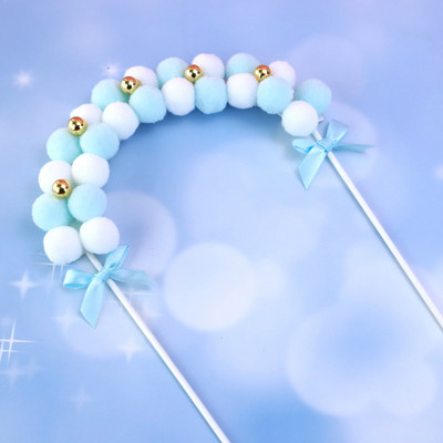 Szép pompon rózsaszín, kék íves esküvői torta teteje Boldog születésnapi parti torta felső zászlók Esküvői/babazuhany torta felső díszítése