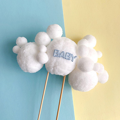 Szép pompon rózsaszín, kék íves esküvői torta teteje Boldog születésnapi parti torta felső zászlók Esküvői/babazuhany torta felső díszítése