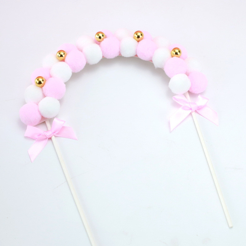 Szép pompon rózsaszín, kék íves esküvői torta teteje Boldog születésnapi parti torta felső zászlók Esküvői/babazuhany torta felső díszítése