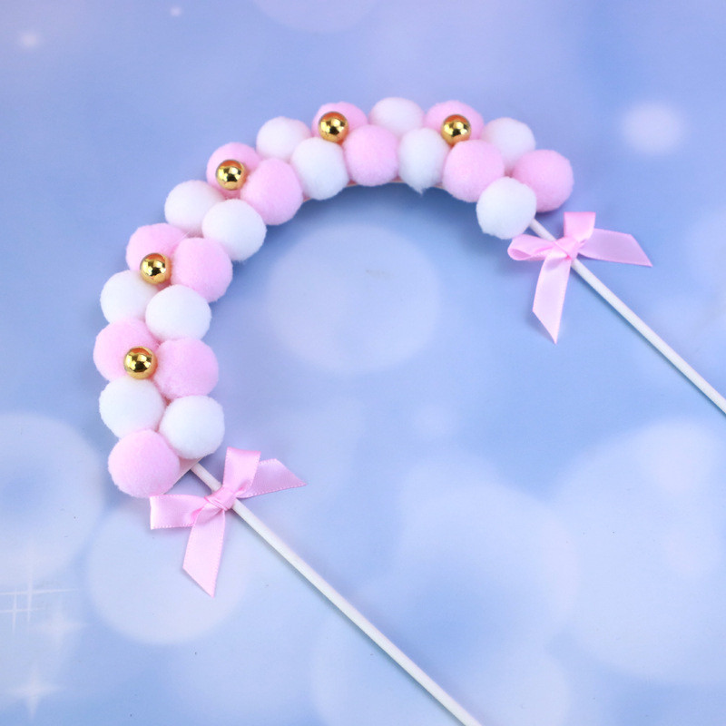 Szép pompon rózsaszín, kék íves esküvői torta teteje Boldog születésnapi parti torta felső zászlók Esküvői/babazuhany torta felső díszítése