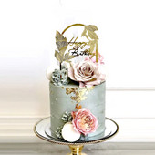 Noul Topper pentru tort de la mulți ani din aur trandafir, frunze cu arc de aur, decorațiuni pentru tort acrilice, pentru petrecerea de aniversare pentru copii