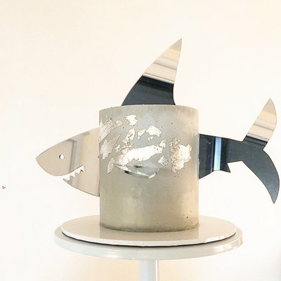 1 komplekts Shark Happy Birthday Cake Topper Sudrabs, Melns Akrila Zēnu Meiteņu Ballīte Tortes Baby Shower Dzimšanas dienas Deserta Dekorācija