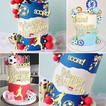 1 комплект златни акрилни топчета за торта Честит рожден ден Детски футболни топчета за торти за парти за рожден ден Подаръци за бебешка торта Десерт Декорация