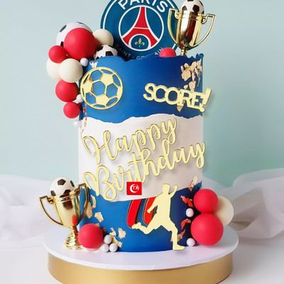 1 komplekts Zelta akrila Daudz laimes dzimšanas dienas kūku kūka bērniem futbola dzimšanas dienas ballītes kūku pildītāji Baby Shower kūkas dāvanas deserta noformējums