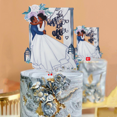 ins Булка и младоженец Сватбена торта Топер Цветни акрилни златни Mrs & Mrs wedding Party Cake Toppers за Свети Валентин Декорация