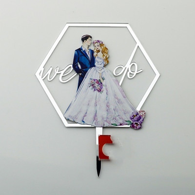 ins Menyasszony és vőlegény Esküvői tortafesték Színes akril arany Mrs & Mrs esküvői tortafeltét Valentin-napi dekorációhoz