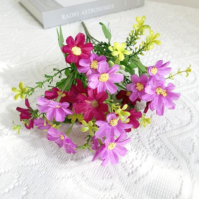 Művirágok Rózsaszín selyem százszorszép csokor négy nagy fej Hamis virágok menyasszonynak esküvői dekoráció Lakásdekoráció