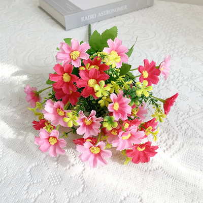 Művirágok Rózsaszín selyem százszorszép csokor négy nagy fej Hamis virágok menyasszonynak esküvői dekoráció Lakásdekoráció