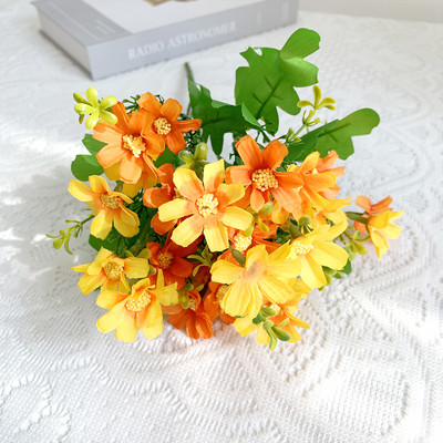 Művirágok Rózsaszín selyem százszorszép csokor négy nagy fej Hamis virágok menyasszonynak esküvői dekoráció Lakásdekoráció