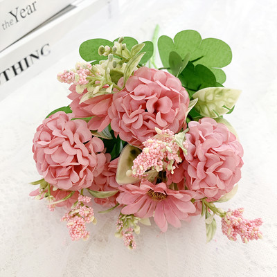 Művirágok Rózsaszín selyem százszorszép csokor négy nagy fej Hamis virágok menyasszonynak esküvői dekoráció Lakásdekoráció