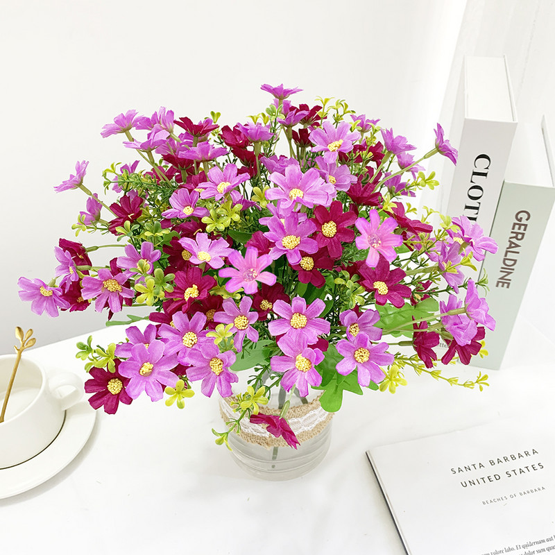 Művirágok Rózsaszín selyem százszorszép csokor négy nagy fej Hamis virágok menyasszonynak esküvői dekoráció Lakásdekoráció