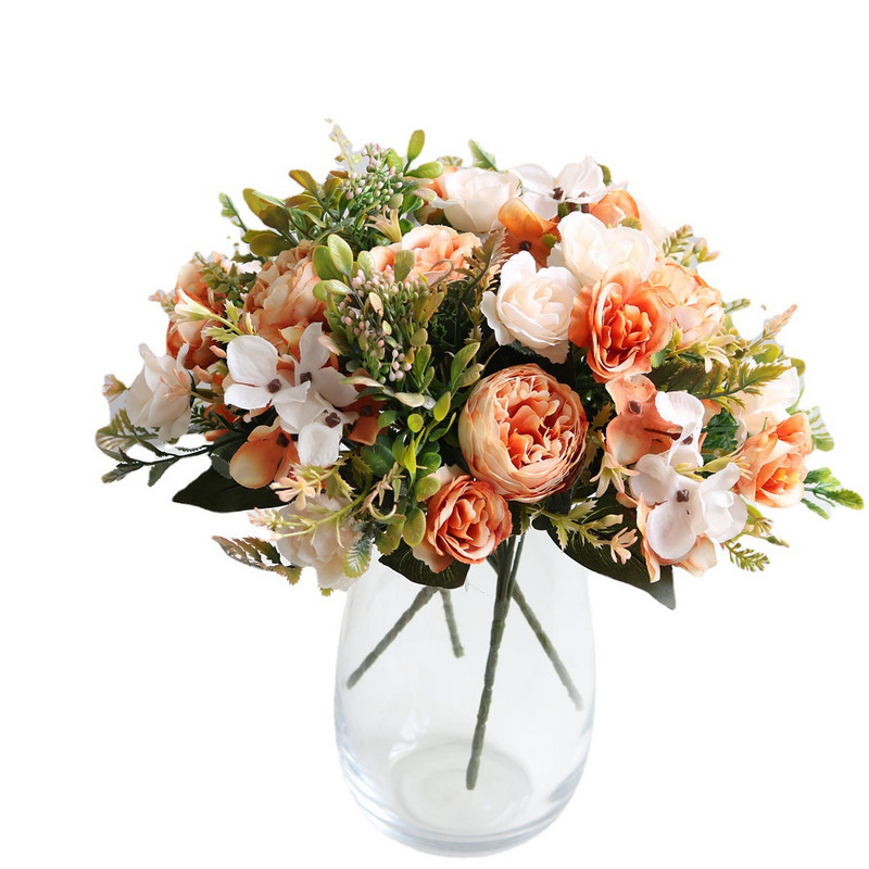 Fehér selyem műrózsák Virágok Esküvői Otthon Őszi dekoráció Kiváló minőségű nagy csokor Luxus hamis virágkötészet Tömeges