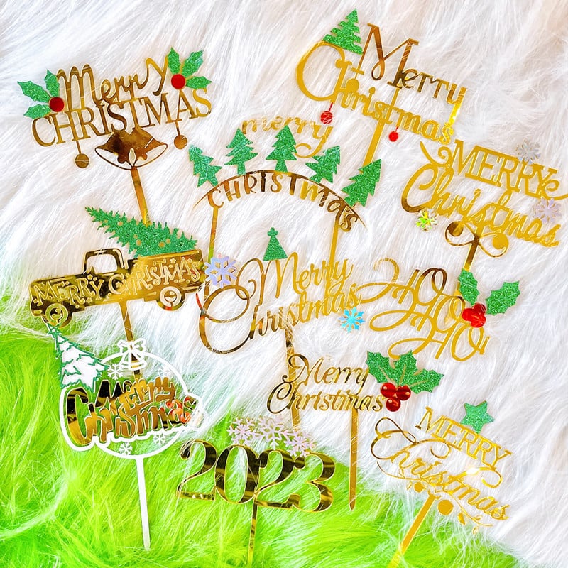 2023. aasta uus rõõmsate jõulude koogitops Kuldne jõulupuu lumehelves akrüülkoogitops lastele jõulude kodupeo magustoidu kaunistus