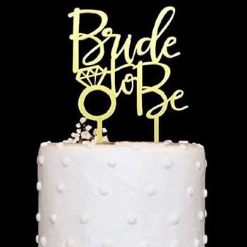 ins Цветни цветя Bride To Be cake topper Златисто акрилно кокоше парти Cupcake Topper Десерт Подарък за сватбени торти Декорация
