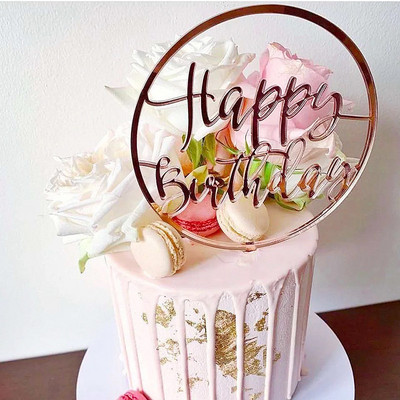 Ins Happy Birthday Cake Topper Rose Gold Jednostavne akrilne dječje rođendanske torbe za tortu za Baby Shower Poklon Dezert Dekoracija