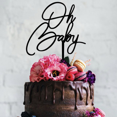 Oh Baby Boldog Születésnapot Tortafeltét Arany Akril Gyerek Tortafeltét Dísz babaváró buli torták Zászlós sütési kellékek
