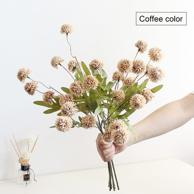 Mākslīgie ziedi 5 galvu pieneņu viltus zieds 52 cm mazs ērkšķu lodīšu hortenzijas imitācijas augs mājas kāzu dekorēšanai