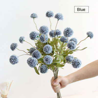 Mākslīgie ziedi 5 galvu pieneņu viltus zieds 52 cm mazs ērkšķu lodīšu hortenzijas imitācijas augs mājas kāzu dekorēšanai