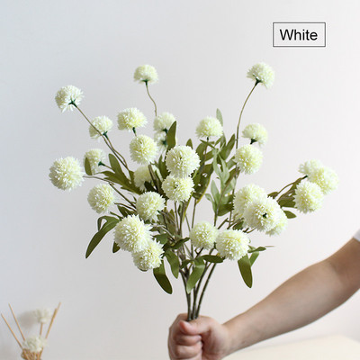 Mākslīgie ziedi 5 galvu pieneņu viltus zieds 52 cm mazs ērkšķu lodīšu hortenzijas imitācijas augs mājas kāzu dekorēšanai