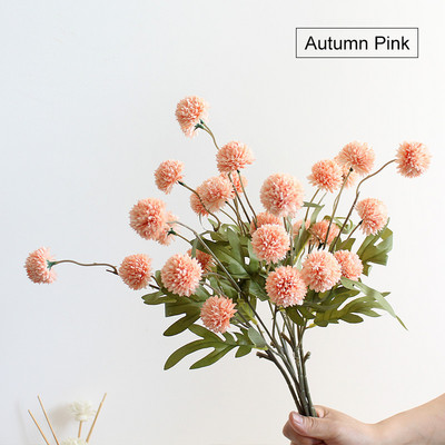 Mākslīgie ziedi 5 galvu pieneņu viltus zieds 52 cm mazs ērkšķu lodīšu hortenzijas imitācijas augs mājas kāzu dekorēšanai