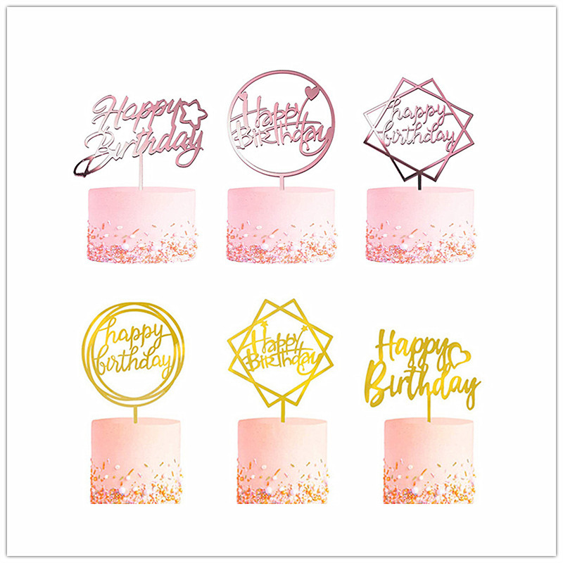 6db Boldog Születésnapi Tortafedő Rózsa arany Gyerekek Akril Születésnapi Tortafedők Dekoráció Babazuhany Party Torta ajándék kellékek