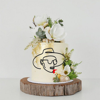 Нов минималистичен топер за торта Честит рожден ден Черно абстрактно лице Акрилни топери за торта Декорация за семейно парти Консумативи за печене
