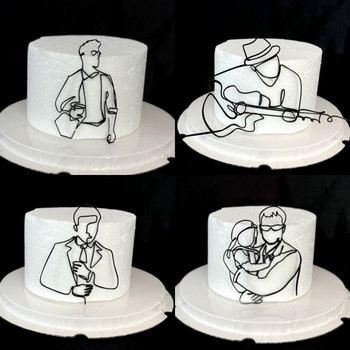 Нов минималистичен топер за торта Честит рожден ден Черно абстрактно лице Акрилни топери за торта Декорация за семейно парти Консумативи за печене