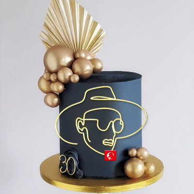 Jauns minimālistisks daudz laimes dzimšanas dienas kūkas virsma, melns abstrakts sejas akrila kūku topers dekors ģimenes ballīšu cepšanai