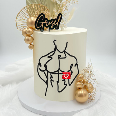 Jauns minimālistisks daudz laimes dzimšanas dienas kūkas virsma, melns abstrakts sejas akrila kūku topers dekors ģimenes ballīšu cepšanai