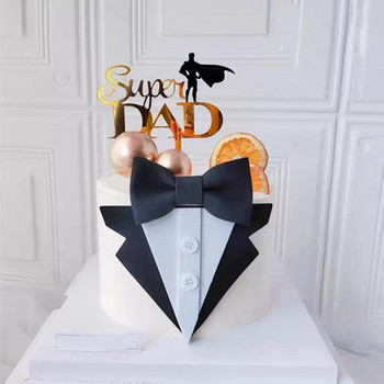 Κοστούμι παπιγιόν ανδρικό κάλυμμα για τα γενέθλια για τούρτα χρυσό μαύρο ακρυλικό δώρο για πάρτι για τούρτα Topper Super Dad Dessert