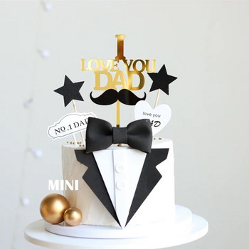 Κοστούμι παπιγιόν ανδρικό κάλυμμα για τα γενέθλια για τούρτα χρυσό μαύρο ακρυλικό δώρο για πάρτι για τούρτα Topper Super Dad Dessert