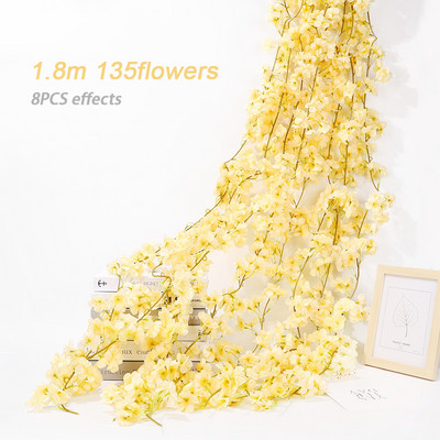 180 cm Kunstlilled Kirsiõis Sakura Garland Pulmakaare Aia taust Kodupeokaunistus Siid võltstaimed Viinapuu