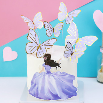 Нови 3D розови пеперуди за рожден ден Покрития за торта Честит рожден ден Сватбено парти Покривки за кексчета за Baby Shower торта Десертна украса