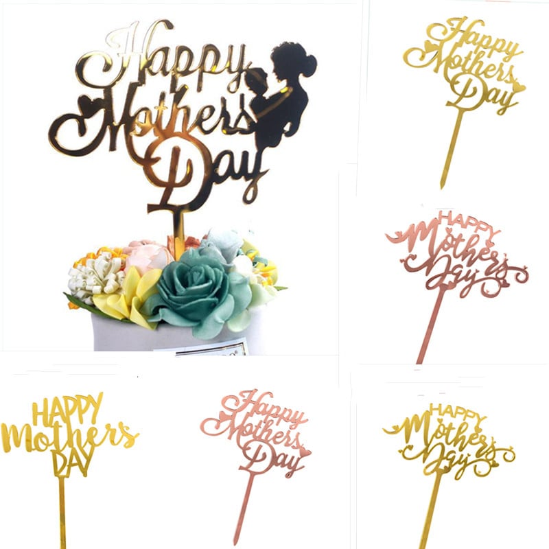 New MOM ακρυλικό γενεθλίων Cake Topper Golden Hello γιορτή της μητέρας Cake toppers Διακοσμητικό επιδόρπιο τούρτας Δώρο γιορτής της μητέρας