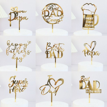 2023 Happy Father\'s Day Birthday Cake Topper Gold Black Dad Is My Hero Super Dad Ακρυλικό κέικ Toppers Διακοσμητικό για πάρτι