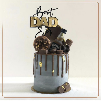 2023 Честит Ден на бащата Рожден ден Торта за торта Злато Черен татко е моят герой Супер татко Акрилни топери за торта Декорация за парти десерт