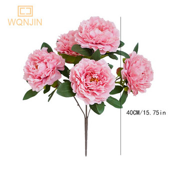 WQNJIN 5 Big Heads Rose Red Peony Τεχνητά λουλούδια Μπουκέτο ψεύτικο λουλούδι για το σπίτι Νύφη Στολισμός γάμου Διακόσμηση γάμου