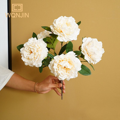 WQNJIN 5 Big Heads Rose Red Peony Τεχνητά λουλούδια Μπουκέτο ψεύτικο λουλούδι για το σπίτι Νύφη Στολισμός γάμου Διακόσμηση γάμου