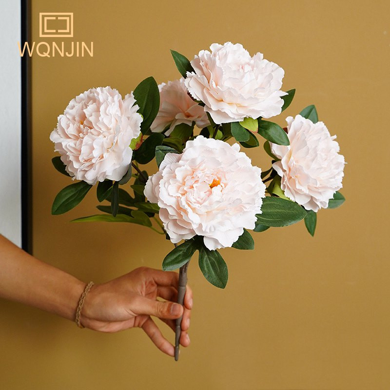 WQNJIN 5 Big Heads Rose Red Peony Τεχνητά λουλούδια Μπουκέτο ψεύτικο λουλούδι για το σπίτι Νύφη Στολισμός γάμου Διακόσμηση γάμου
