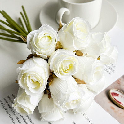 12GAB Rozes mākslīgais zieds baltiem kāzu dekoriem Zīda zieds mājas galda dekorēšanai Viltus zieds Valentīna dienas dāvana