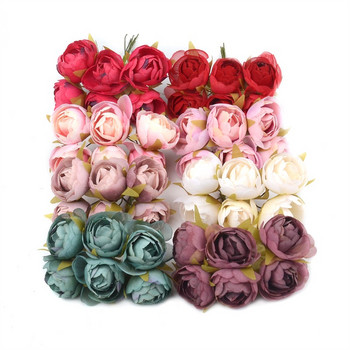 6 τμχ/ παρτίδα Μπουκέτο λουλουδιών τεχνητού τσαγιού από μετάξι τριαντάφυλλο για Χριστουγεννιάτικη διακόσμηση γάμου σπιτιού Φτηνή χειροτεχνία με ψεύτικα λουλούδια