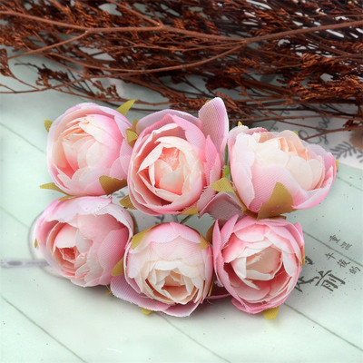 6db/tétel Műselyem tea rózsa virágcsokor karácsonyra otthoni esküvői dekorációra Olcsó művirág kézműves