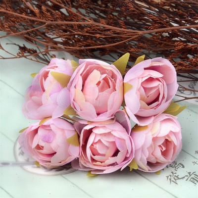 6db/tétel Műselyem tea rózsa virágcsokor karácsonyra otthoni esküvői dekorációra Olcsó művirág kézműves