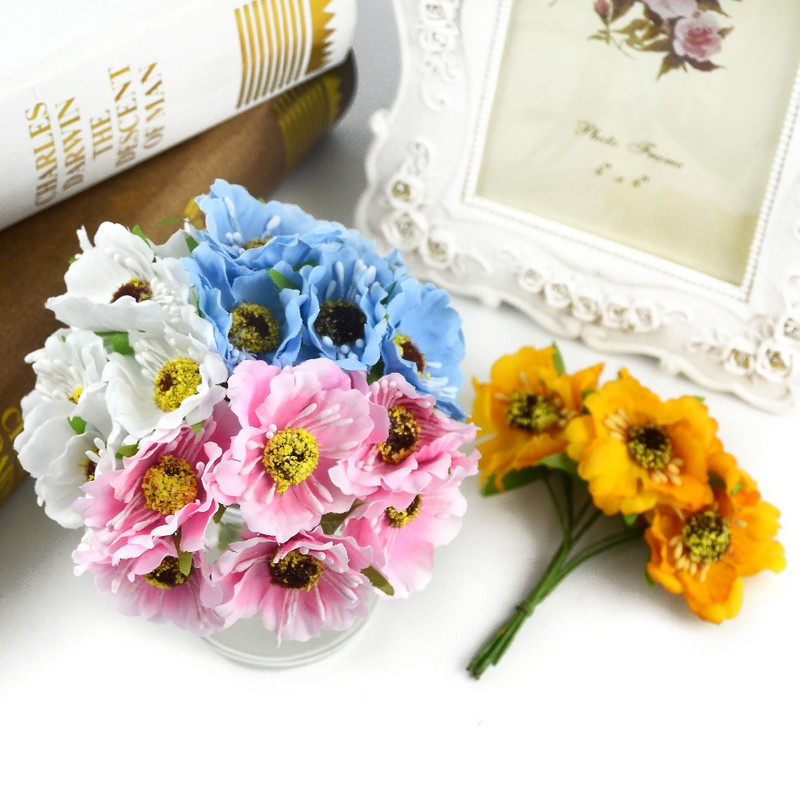 1 buchet/6 bucăți 4 cm mini buchet de mac flori artificiale de mătase cutie de favoruri de nuntă trandafir flori false pentru albume de bricolaj