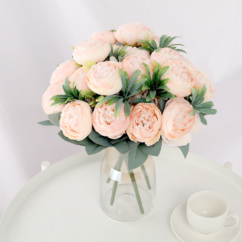 30cm Rózsa Selyem Bazsarózsa Művirág Rózsaszín Barkácsolás Otthon Nappali Kert Esküvői Dekoráció Hamis virágok vázához Olcsó csokor