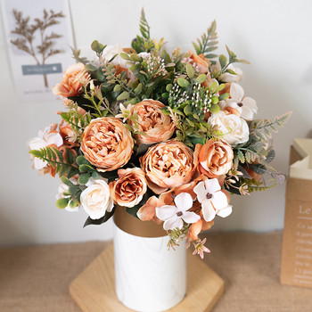 Μεταξωτά τεχνητά λουλούδια τριαντάφυλλου φθηνή διακόσμηση φθινοπώρου Λευκό σπίτι γάμου Χριστουγεννιάτικο φθινόπωρο Fake ανθοδέσμη λουλουδιών χειροτεχνία στεφάνι