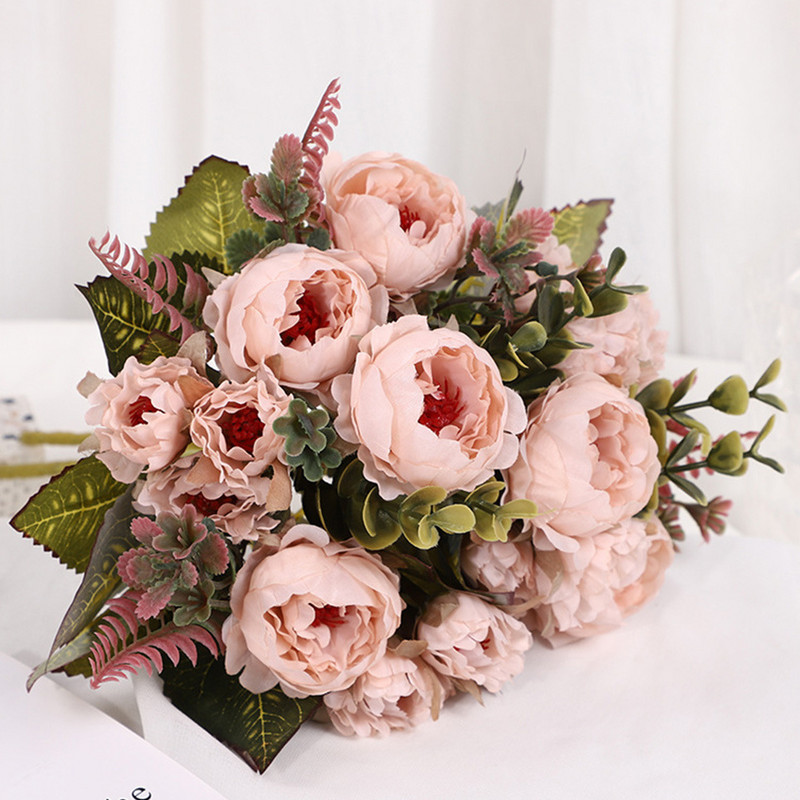 Buchet de flori de bujor artificial de epocă, cu 9 capete, flori de bujor, pentru afișaj de masă, flori DIY, aprovizionare pentru decorarea nunții