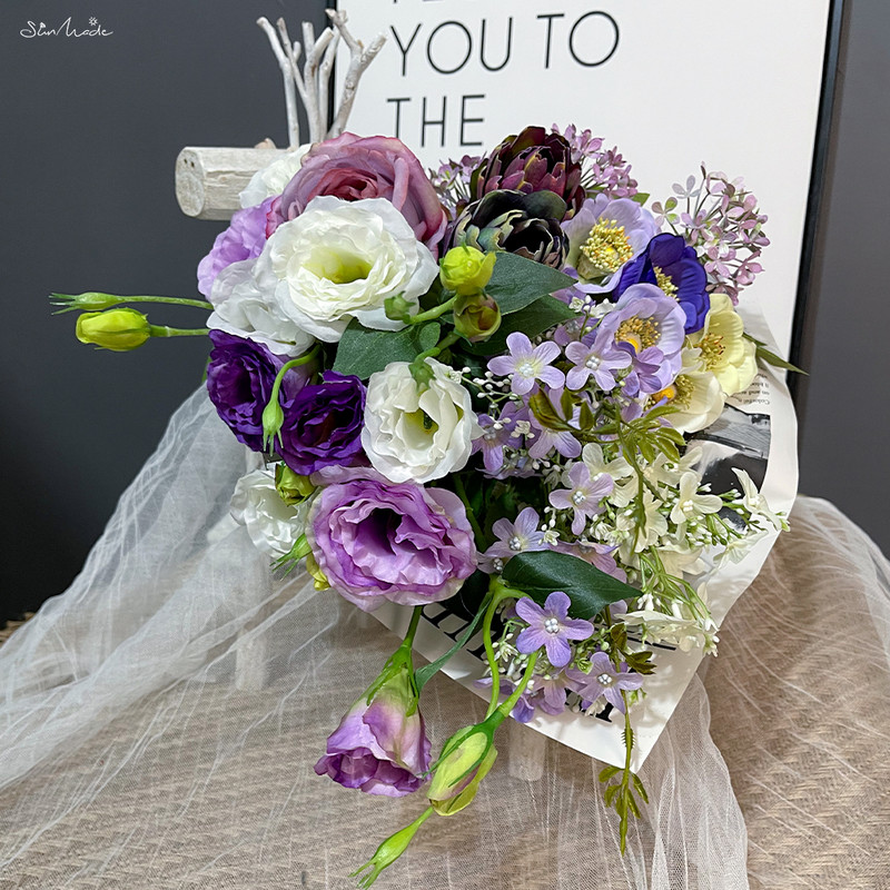 SunMade Lisianthus siidist kunstlill Kodu Pulmakaunistus Lilleseade Aksessuaarid Flores Artificales Lilla Flore