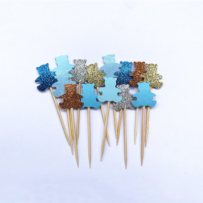 40 τεμ Bear Cupcake Toppers, Baby Shower Toppers, Cupcake Toppers, blue Toppers, Baby Shower Tags, Bear Food Picks, Cupcake Picks