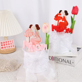 Tortafedő Boldog anyák napját topperek csók anya lány virág szív torta zászlók születésnapi esküvői parti sütés barkács dekoráció piros rózsaszín